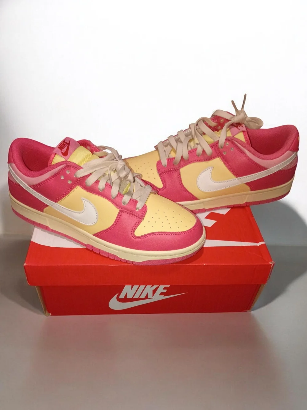Nike Women’s Low-Top Sneakers — Pink & Yellow with White Swoosh - Picture 1 of 2
